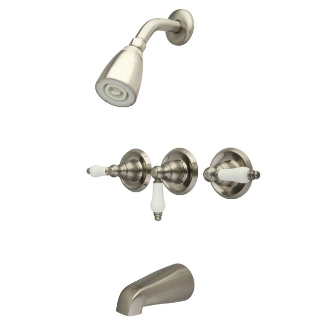 Brushed Satin Nickel 3 Handle Combination Bathroom Tub & Shower