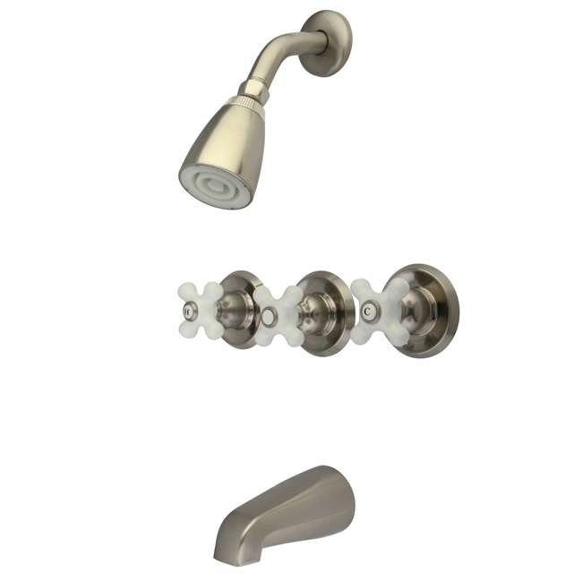 Brushed Satin Nickel 3 Handle Combination Bathroom Tub & Shower